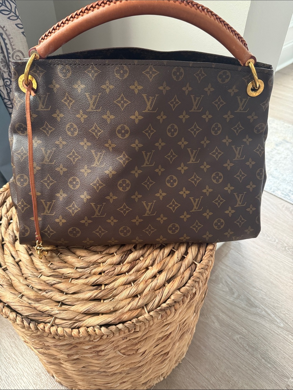 Louis Vuitton Monogram Canvas Shoulder Hobo in Brown with Tan Handle